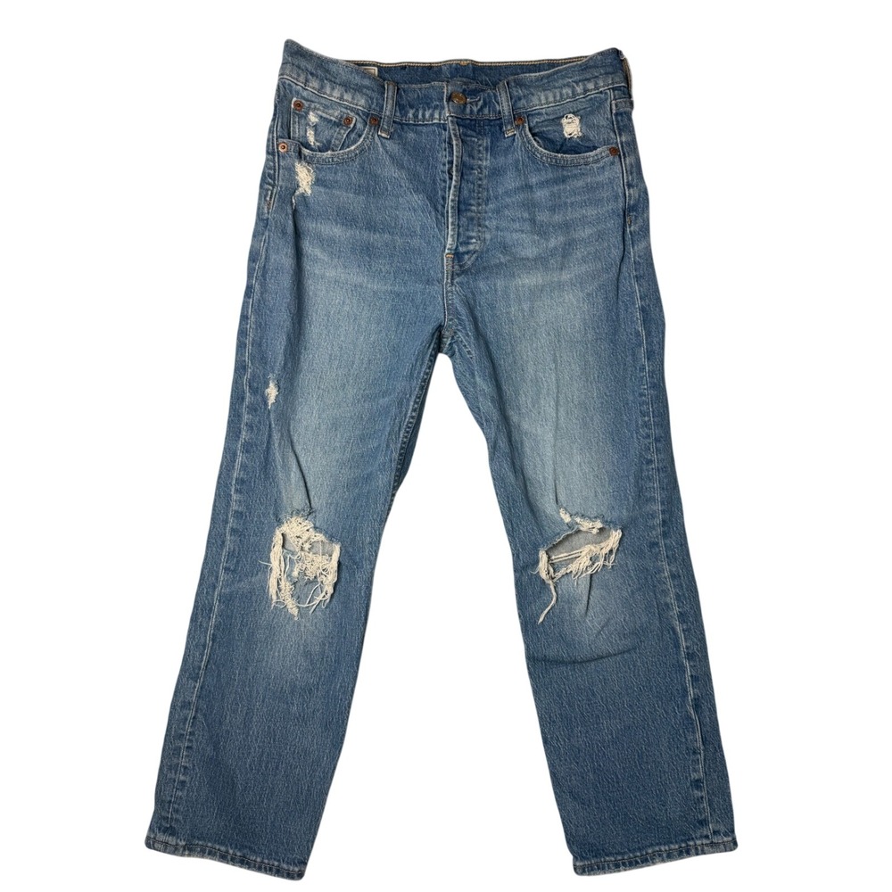 Gap Cheeky Straight High Rise Distressed Jeans Medium Wash Blue 29 8P Womens